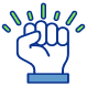 Icon Of A Raised Fist With Blue Outline And Green Lines Radiating From It, Symbolizing Strength Or Solidarity.