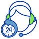 Icon Of A Person With A Headset And Microphone, Featuring A Clock With &Quot;24&Quot; Adjacent, Symbolizing 24/7 Customer Support.