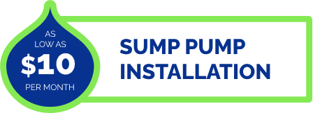 Green And Blue Graphic Advertising Sump Pump Installation Starting At $10 Per Month.